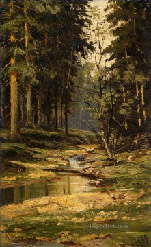 landscape Painting - FOREST BROOK classical landscape Ivan Ivanovich trees